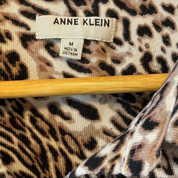 ANNE KLEIN Leopard Print Lightweight Button Up Collared Cardigan Top M - Picture 3 of 7